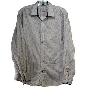 SQ Sqwear Button Front Shirt Men's Medium White Maroon Blue Hexagon Print L/S